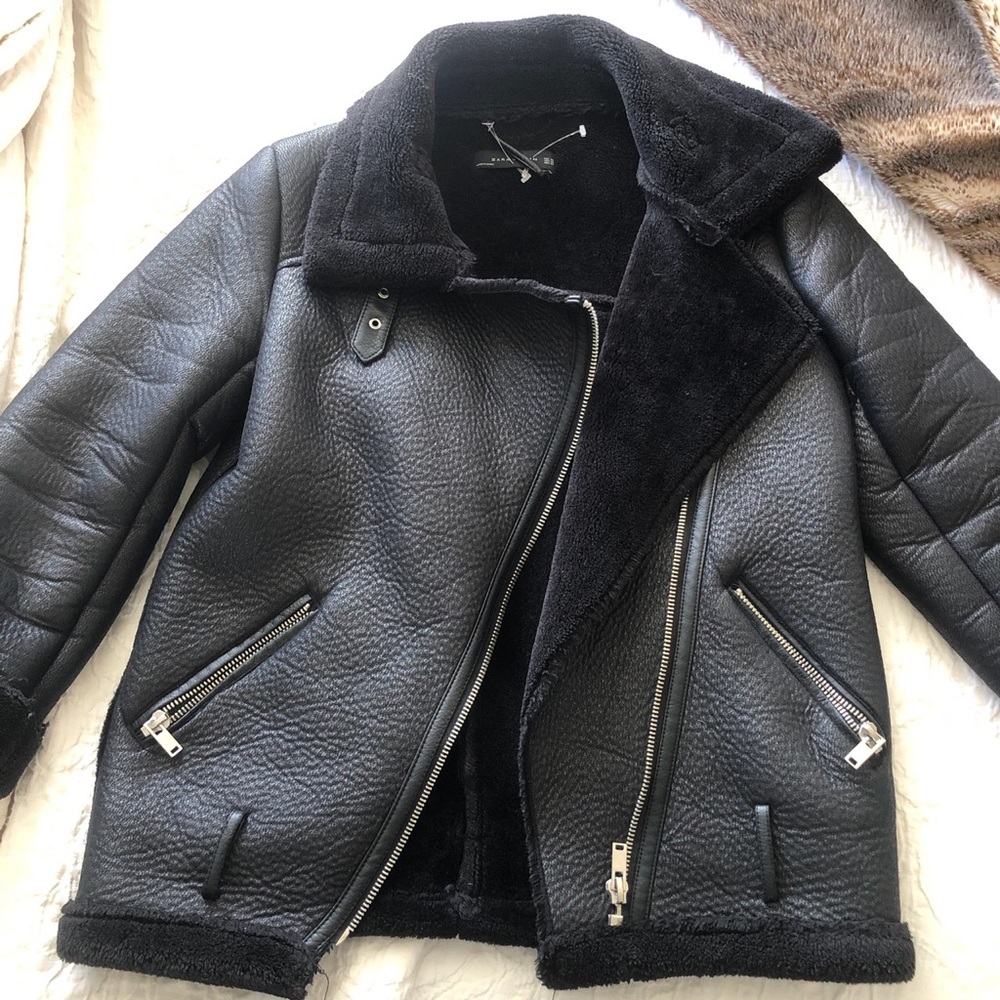 Zara leather/Sherpa coat